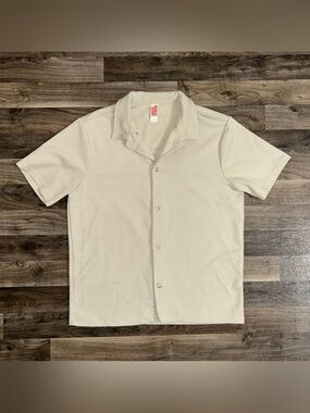 Fleece Factory Men’s Medium Ivory Textured Short Sleeve Button Up Shirt